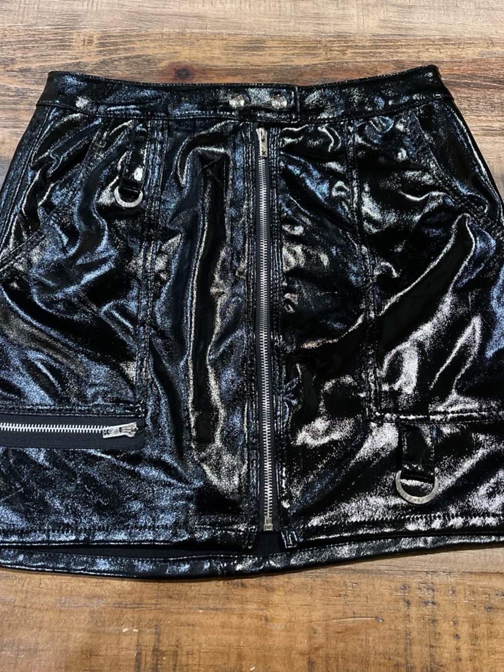 Tripp NYC Black Patent Front-Zip Mini Skirt